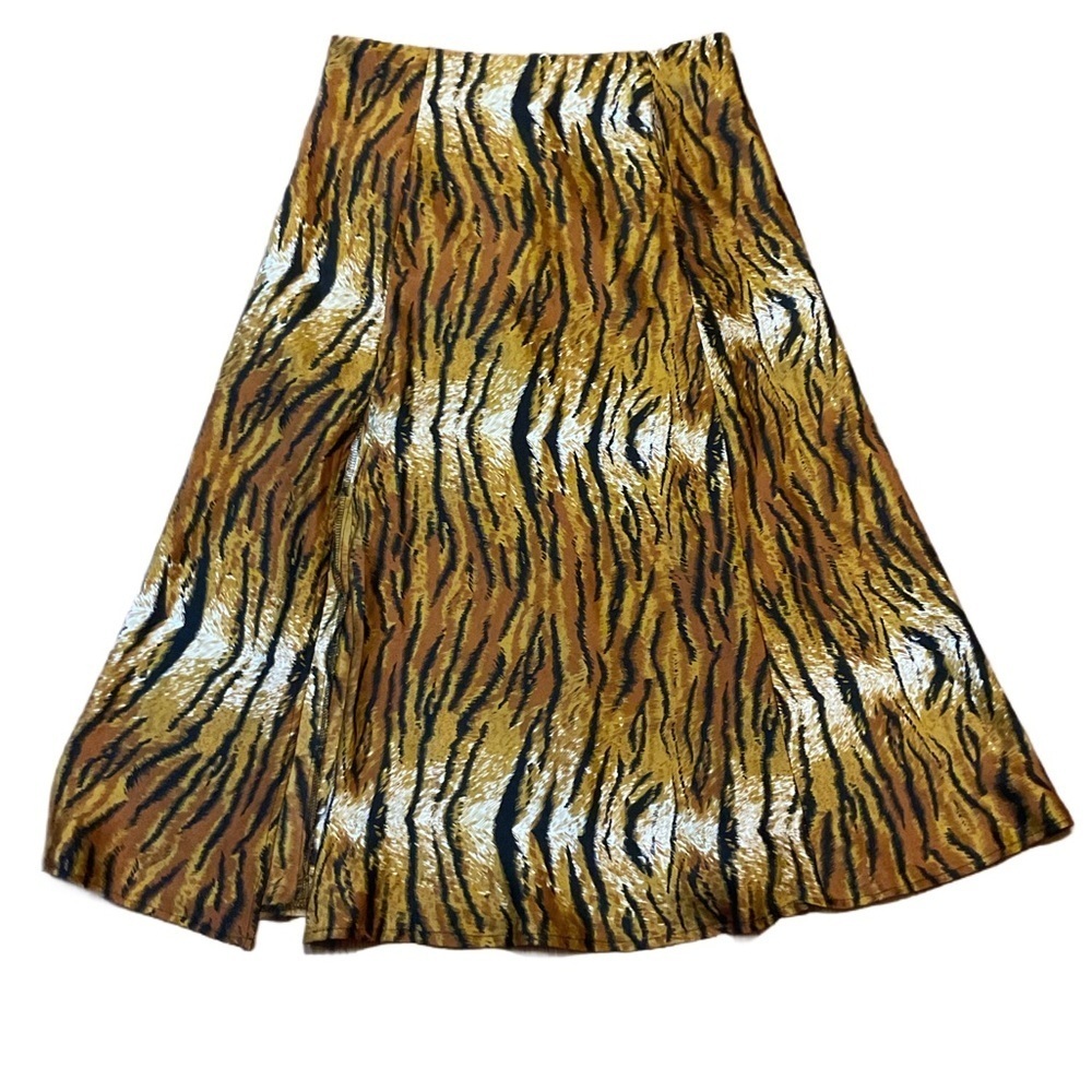 Polly Tiger Print A-Line Skirt silk midi